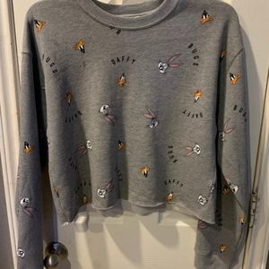 NWT GRAY LOONEY TUNES LONG SLEEVE MEDIUM CROP TOP